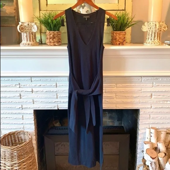 Rag & Bone Navy MICHELLE Plunging V-Neck Knit Tie Waist Midi Sleeveless Dress XS - Picture 2 of 8